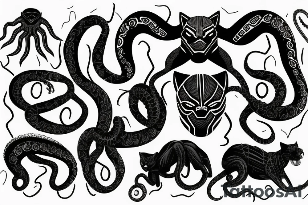 Multidimensional black panther with 6 legs and tentacles coming from its back tattoo idea