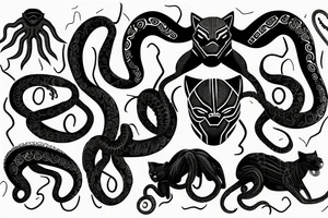 Multidimensional black panther with 6 legs and tentacles coming from its back tattoo idea