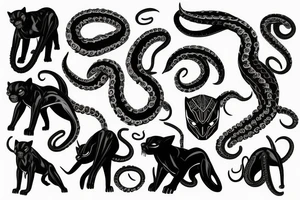 Multidimensional black panther with 6 legs and tentacles coming from its back tattoo idea
