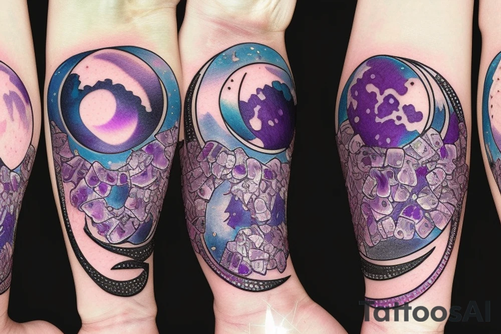 The moon with Amethyst crystals inside tattoo idea