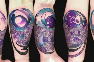 The moon with Amethyst crystals inside tattoo idea