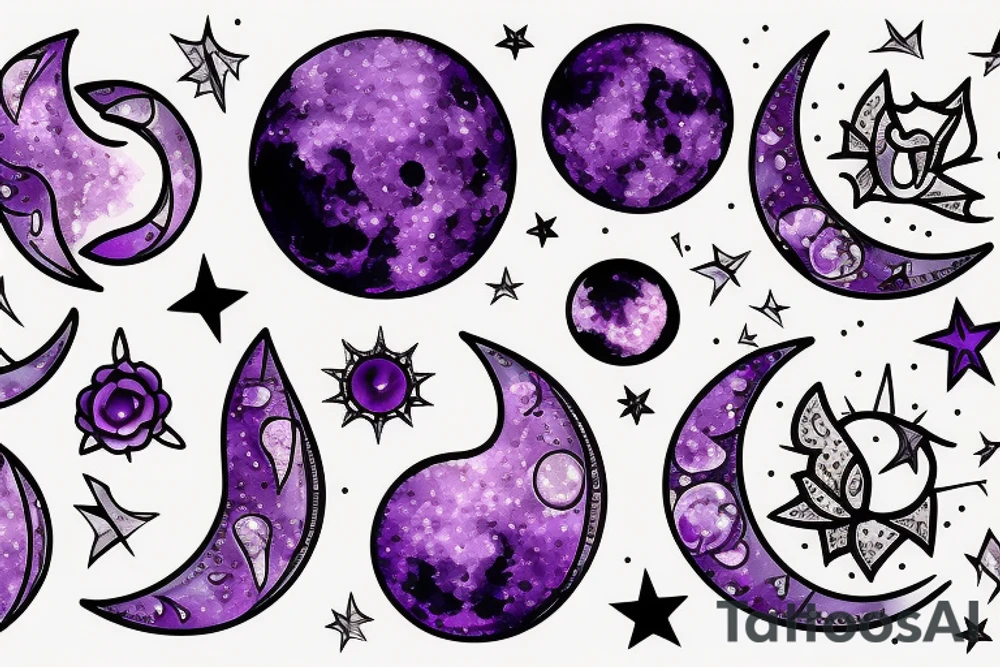 The moon with Amethyst crystals inside tattoo idea