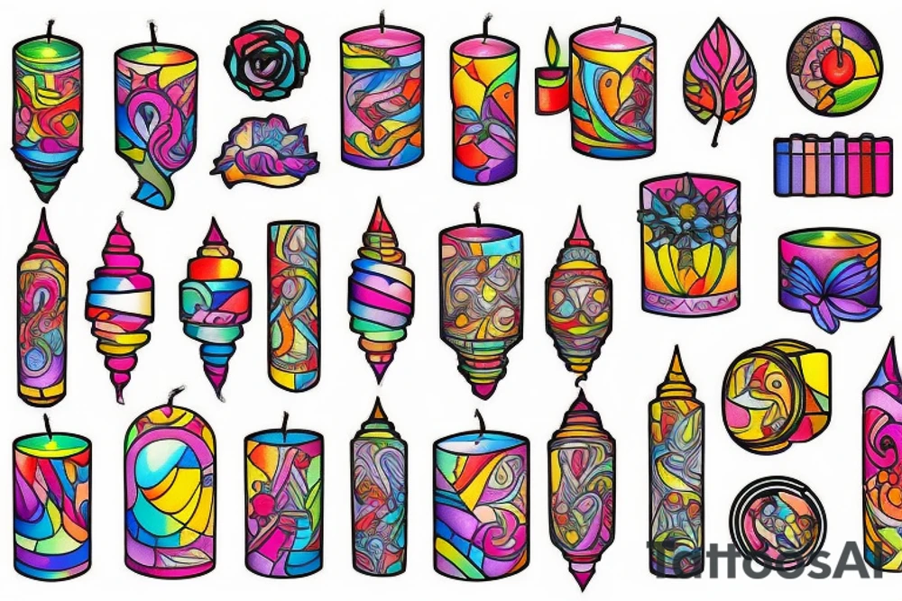 bright multicolored candle tattoo idea