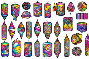bright multicolored candle tattoo idea