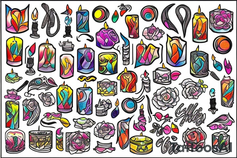 bright multicolored candle tattoo idea