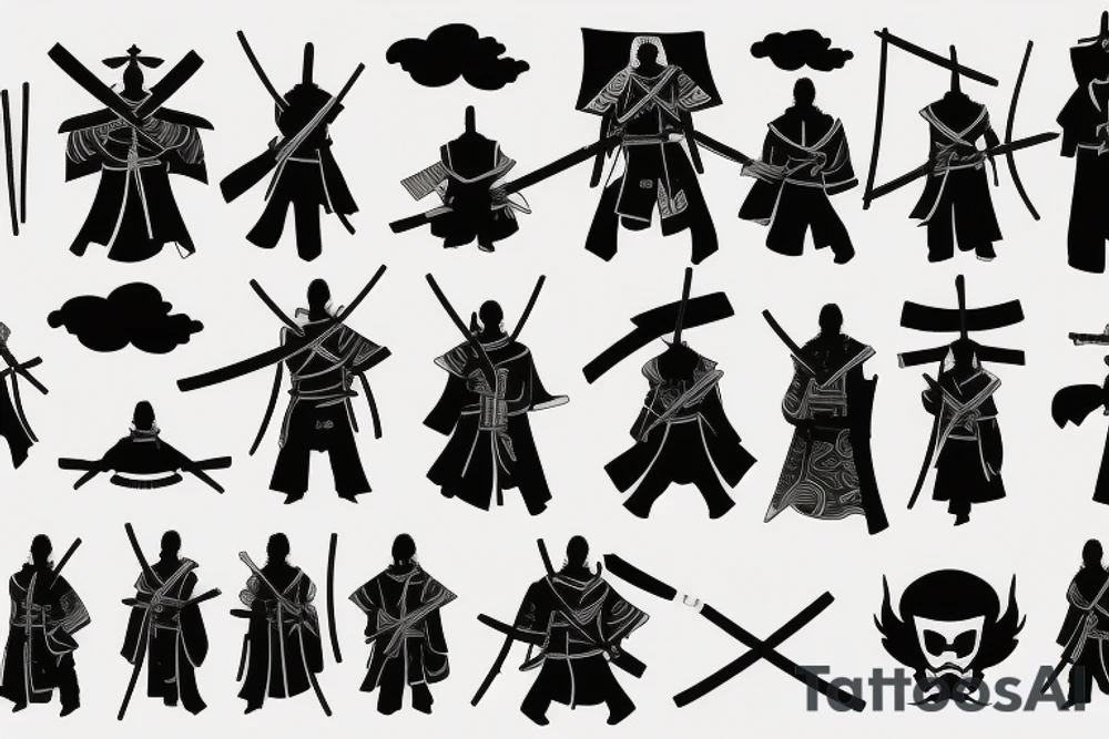 A samurai stands in black armor and the sun rises in the background tattoo idea