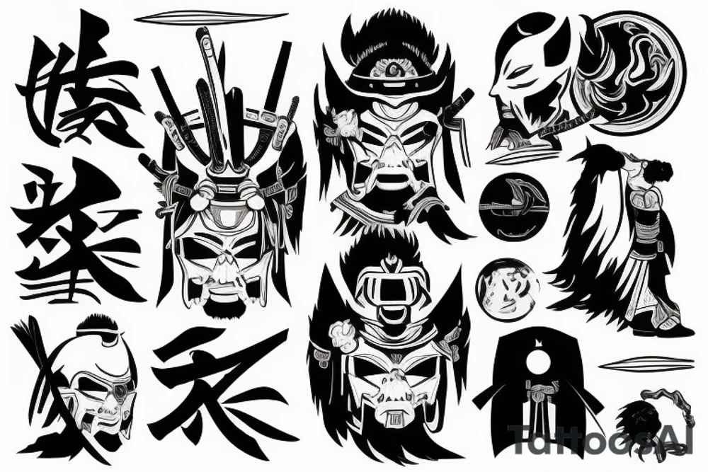 A samurai stands in black armor and the sun rises in the background tattoo idea