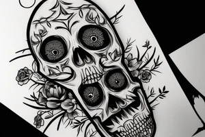 Skull with woods. moon and cat tattoo idea