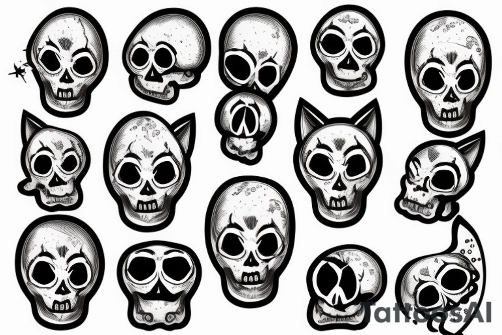 Skull with woods. moon and cat tattoo idea