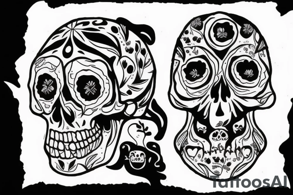 Skull from which the forest grows at night with stars and moon tattoo idea