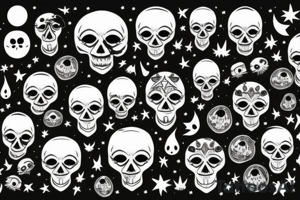 Skull from which the forest grows at night with stars and moon tattoo idea