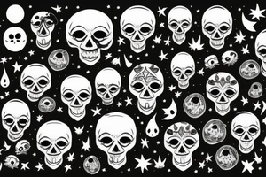 Skull from which the forest grows at night with stars and moon tattoo idea