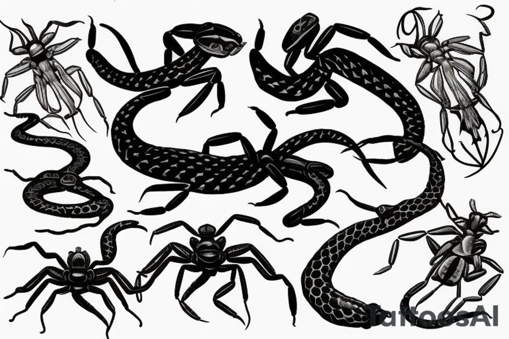 Snake bites the scorpion tattoo idea