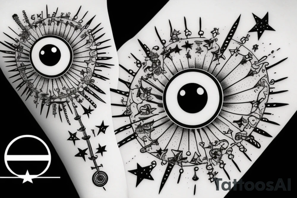 Glowing Eye with stars tattoo idea