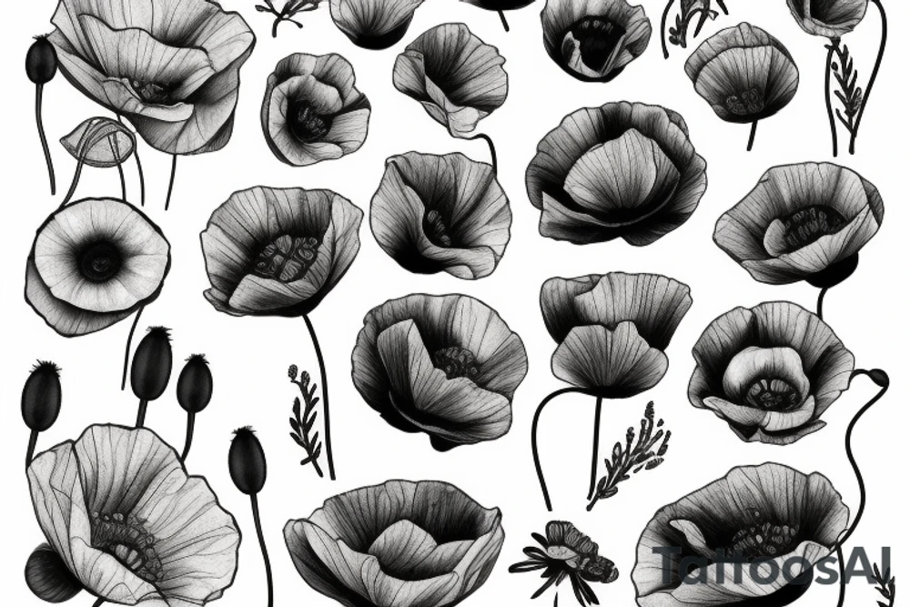 Poppy, fine line tattoo idea