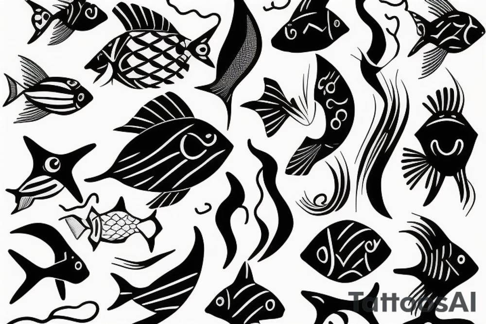 Black minimal fine line fish tattoo idea
