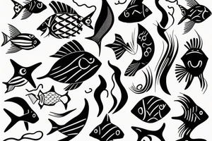 Black minimal fine line fish tattoo idea