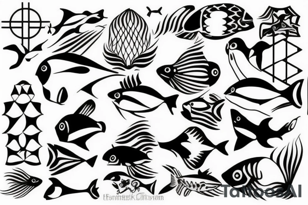 Black minimal fine line fish tattoo idea