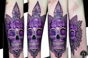 skull with purple flowers at the bottom tattoo idea