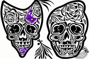 skull with purple flowers at the bottom tattoo idea