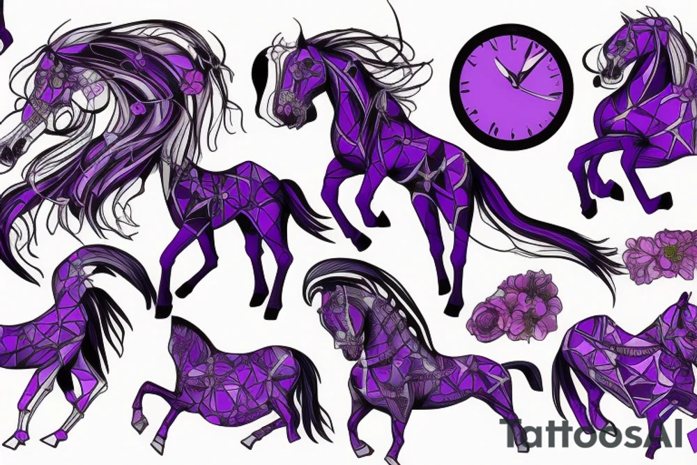 purple horse skeleton tattoo idea