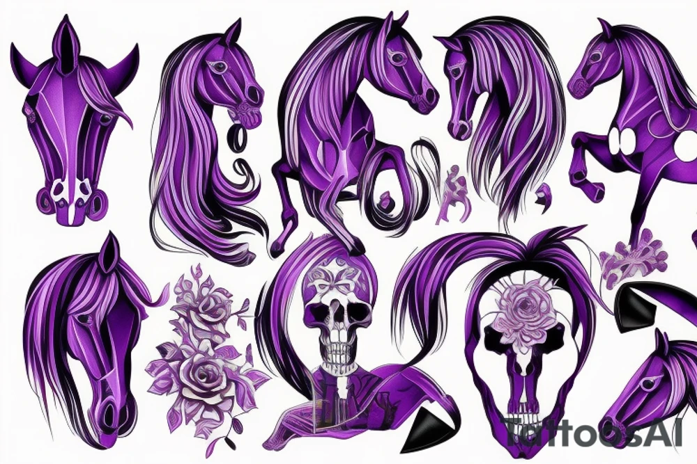 purple horse skeleton tattoo idea
