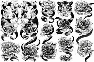Tiger with waves and peony tattoo idea