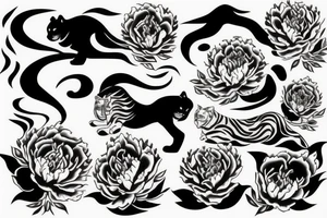 Tiger with waves and peony tattoo idea