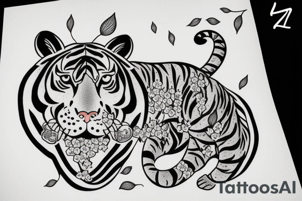 Full body tiger and cherry blossom tattoo idea