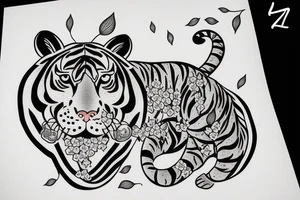 Full body tiger and cherry blossom tattoo idea