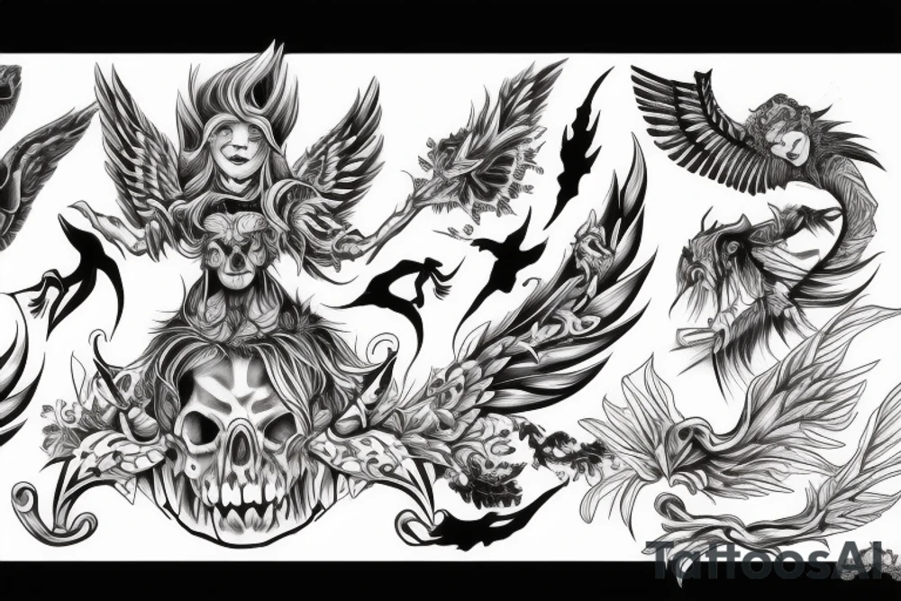 Scale with angel on one side and demon on the other tattoo idea