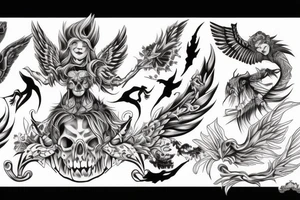 Scale with angel on one side and demon on the other tattoo idea