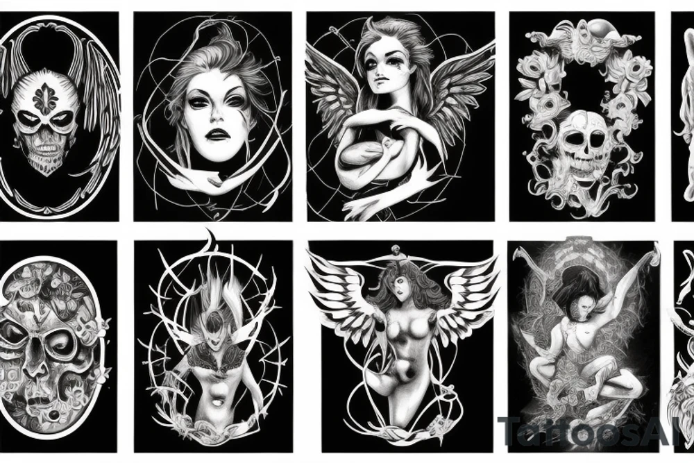 Scale with angel on one side and demon on the other tattoo idea
