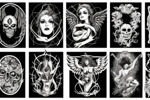 Scale with angel on one side and demon on the other tattoo idea