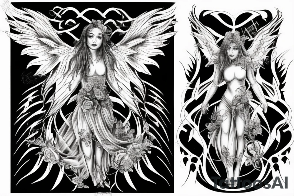 Scale with angel on one side and demon on the other tattoo idea
