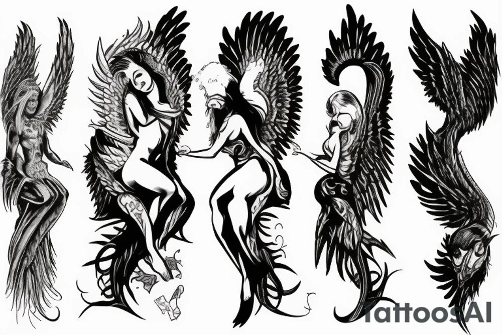 Scale weighing angel on one side and demon on the other tattoo idea
