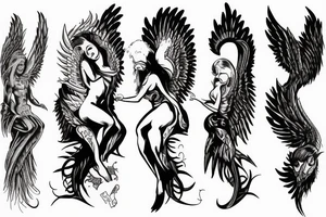 Scale weighing angel on one side and demon on the other tattoo idea