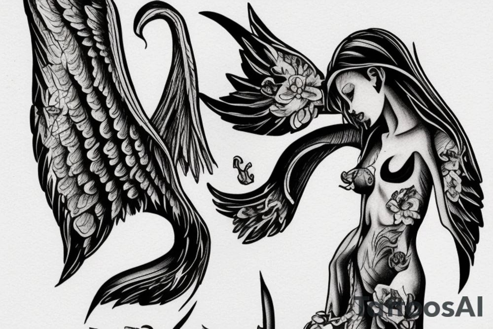 Scale weighing angel on one side and demon on the other tattoo idea