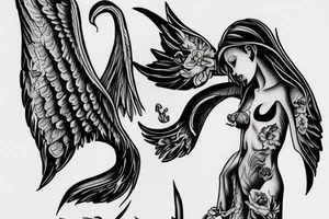 Scale weighing angel on one side and demon on the other tattoo idea