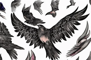 Raven open wing flying towards you detailed tattoo idea