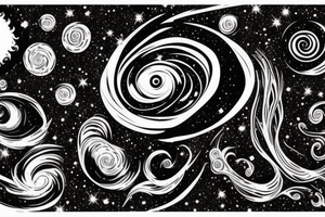 swirl of stardust leading to a distant blackhole. Galaxy tree tattoo idea