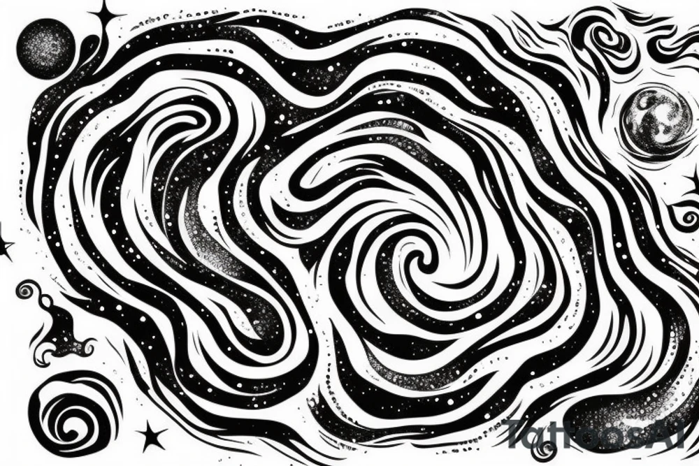 swirl of stardust leading to a distant blackhole. Galaxy tree tattoo idea