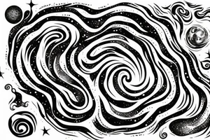 swirl of stardust leading to a distant blackhole. Galaxy tree tattoo idea