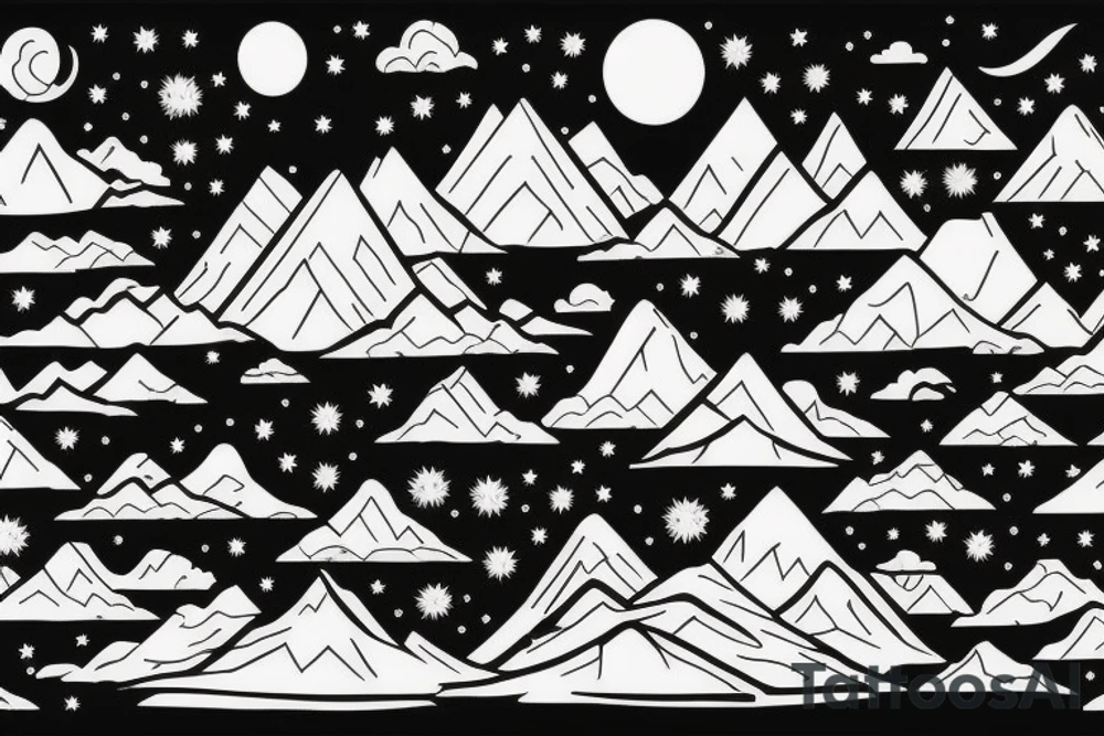 Mountain range with the night sky in the background tattoo idea