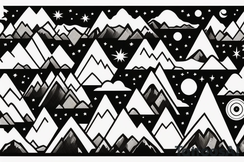 Mountain range with the night sky in the background tattoo idea Mountain range with the night sky in the background tattoo idea