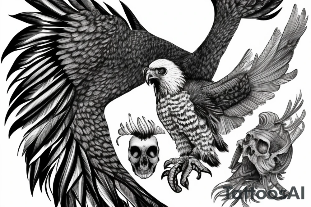 Harpy Eagle with a skull in its talons tattoo idea