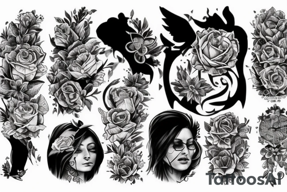 Женщина с цветами на фоне апокалипсиса tattoo idea