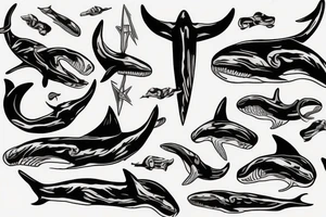 Skeleton trident riding orca whale tattoo idea