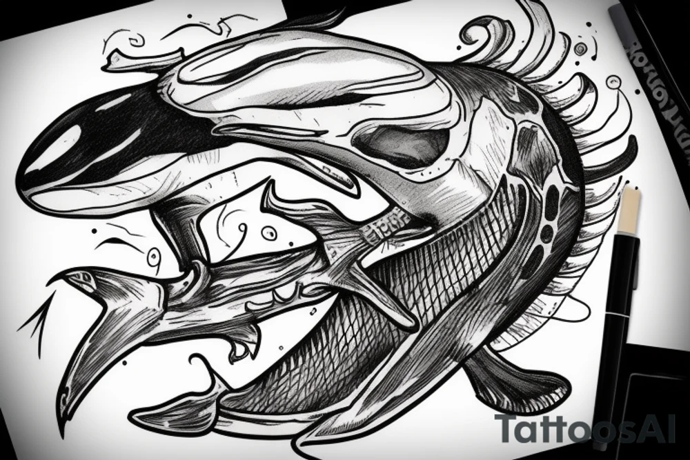 Skeleton riding orca tattoo idea