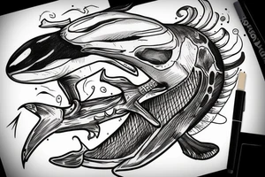 Skeleton riding orca tattoo idea